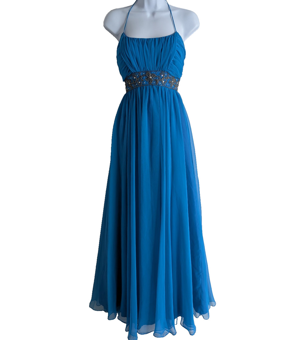 Mike Benet Formals Dress Womens 6 Vintage Prom Blue Whimsical Fairy Beaded 90s
